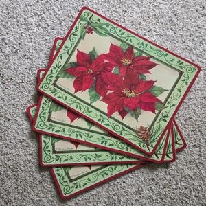 Christmas holiday poinsettia placemats, set of 4